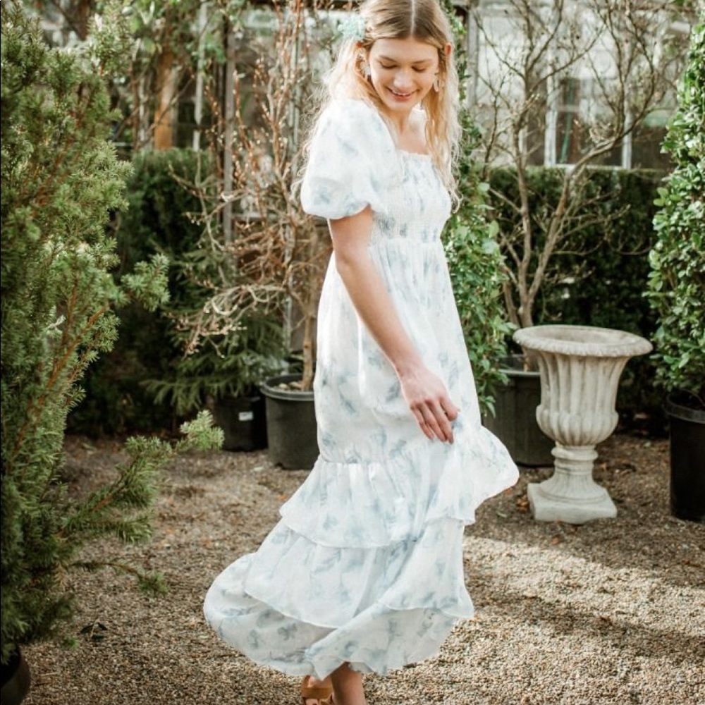 Red Dress boutique white floral smocked maxi dress